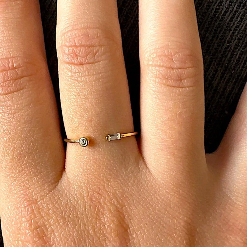Gold Cubic Zircon Ring Geometric, Thin, Minimalist, Circle, Rectangular - Picture 8 of 9